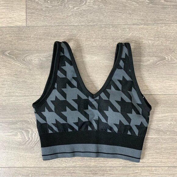 Lole Marlowe Sports Bra Seamless Black Grey Houndstooth Cropped Tank Top - Picture 2 of 13